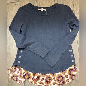 New! Loft Layered Dressy Sweatshirt with Buttons